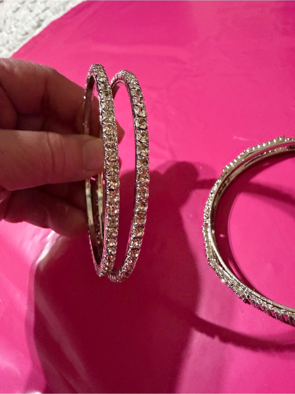 Silver Crystal-Accented Women’s Bangle Bracelet Set - Picture 6 of 9